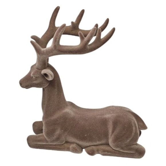 Flocked Brown Sitting 11" Reindeer Deer Christmas Decoration - Picture 2 of 5